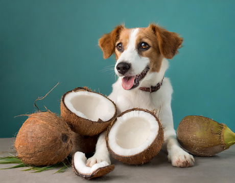 Dog with coconut jar 
