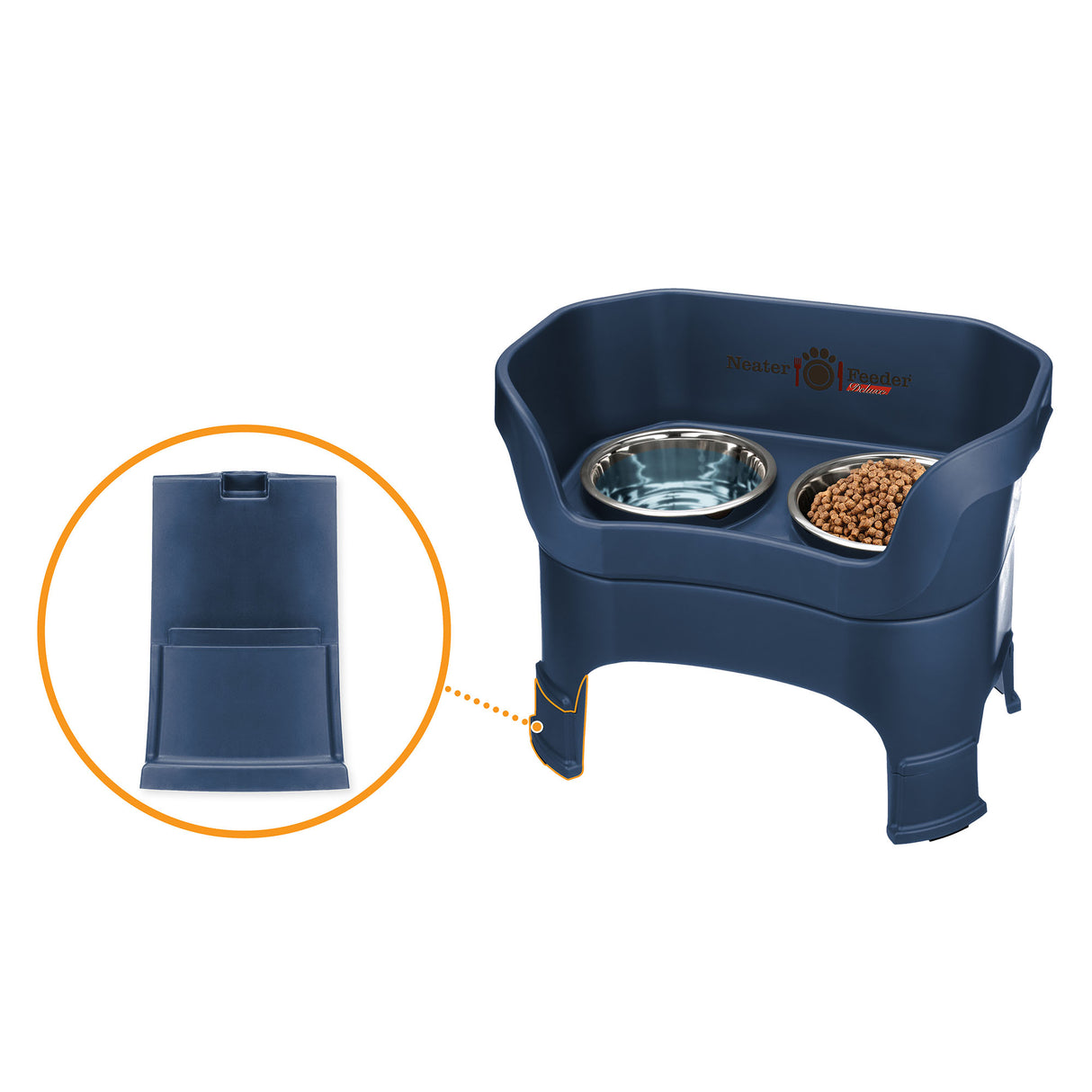 Image showing leg extensions circled on the Neater Feeder Deluxe on a white background.