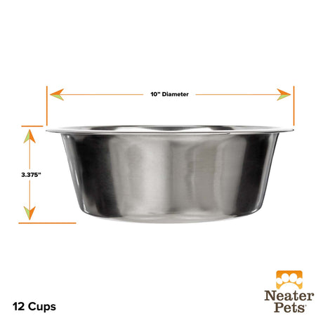Dimensions of the 12 cup stainless steel bowl from the side against a white background.