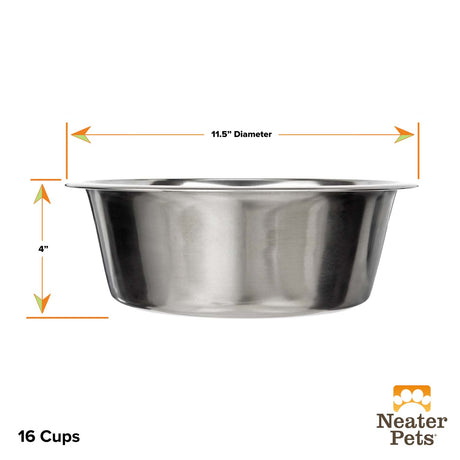 Dimensions of the 16 cup stainless steel bowl from the side against a white background.