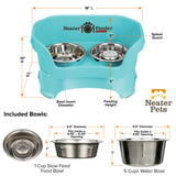 Aquamarine medium DELUXE Neater Feeder with Stainless Steel Slow Feed Bowl dimensions