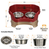 Cranberry medium DELUXE Neater Feeder with Stainless Steel Slow Feed Bowl dimensions