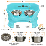 Aquamarine SMALL DELUXE LE Neater Feeder with Stainless Steel Slow Feed Bowl dimensions