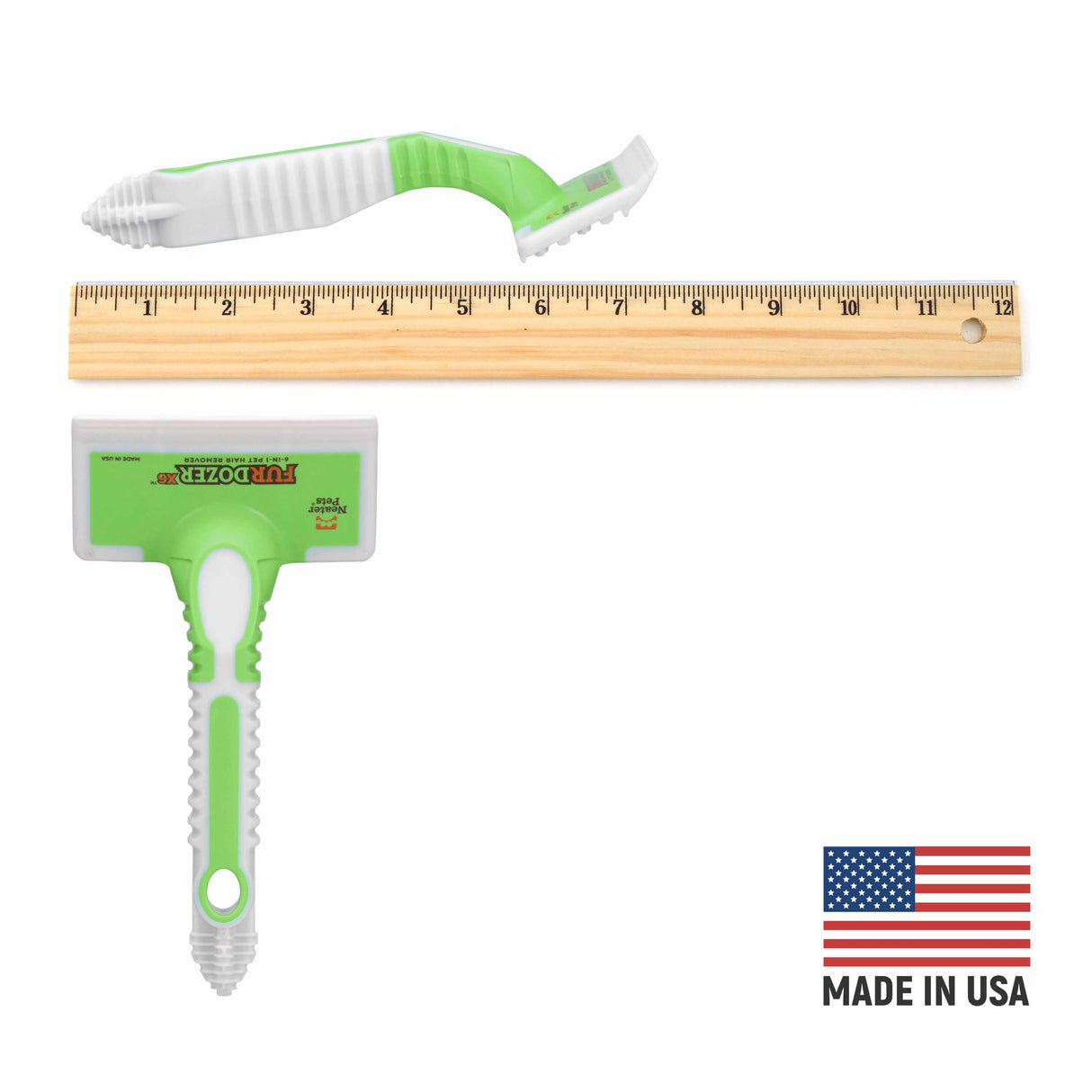 The FurDozer X6 next to a ruler to show the size.