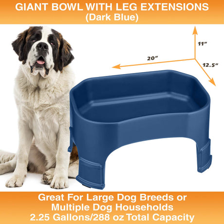 Giant Bowl with Leg Extensions measures 20"L x 12.5"W x 11"H