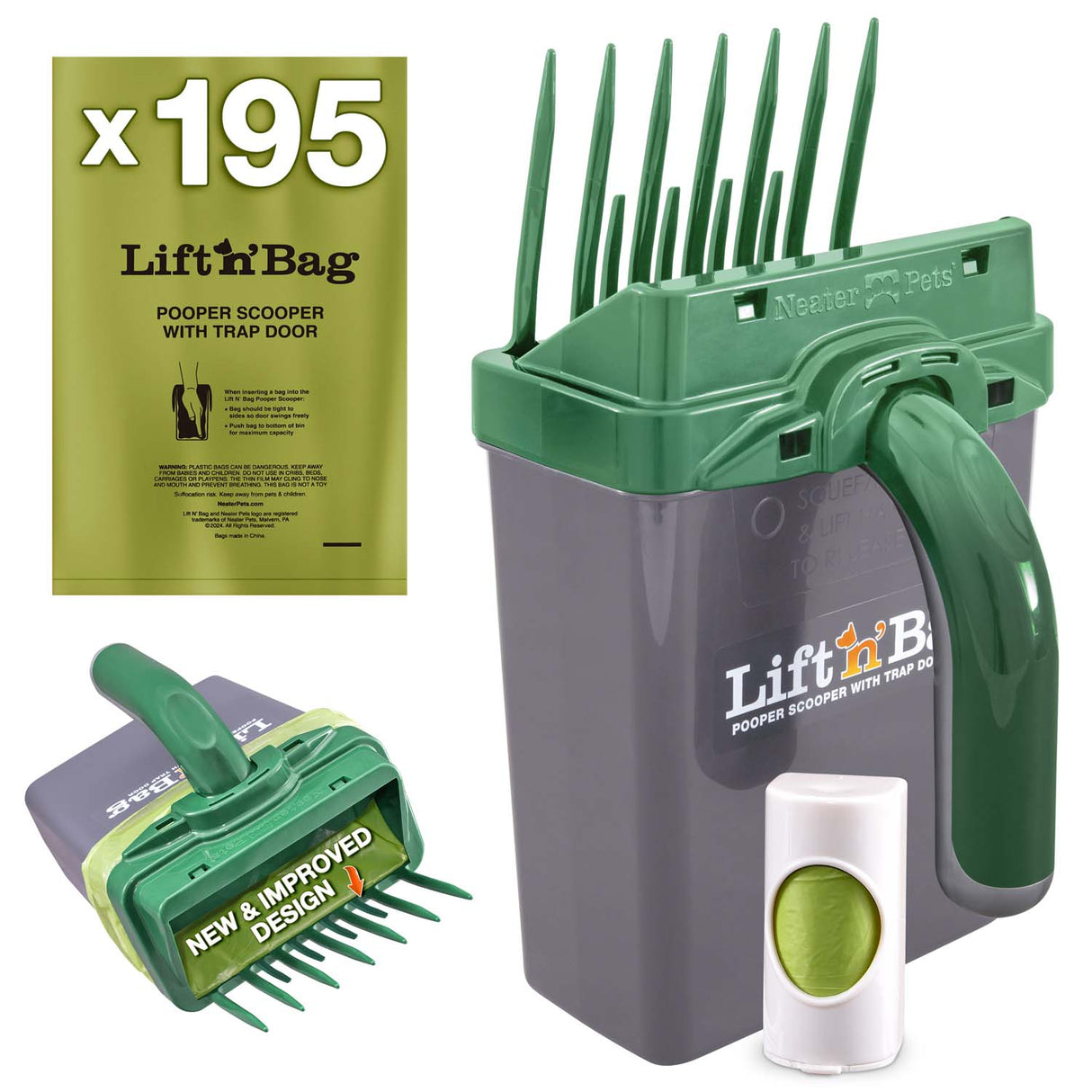 Lift 'n' Bag pooper scooper with trap door on a white background