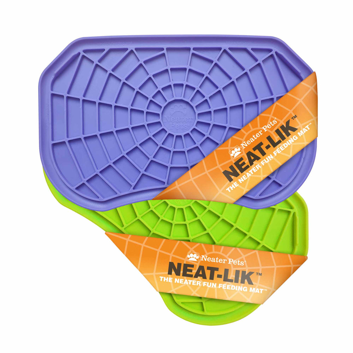 The purple Neat-Lik Mat with the green one behind it against a white background.