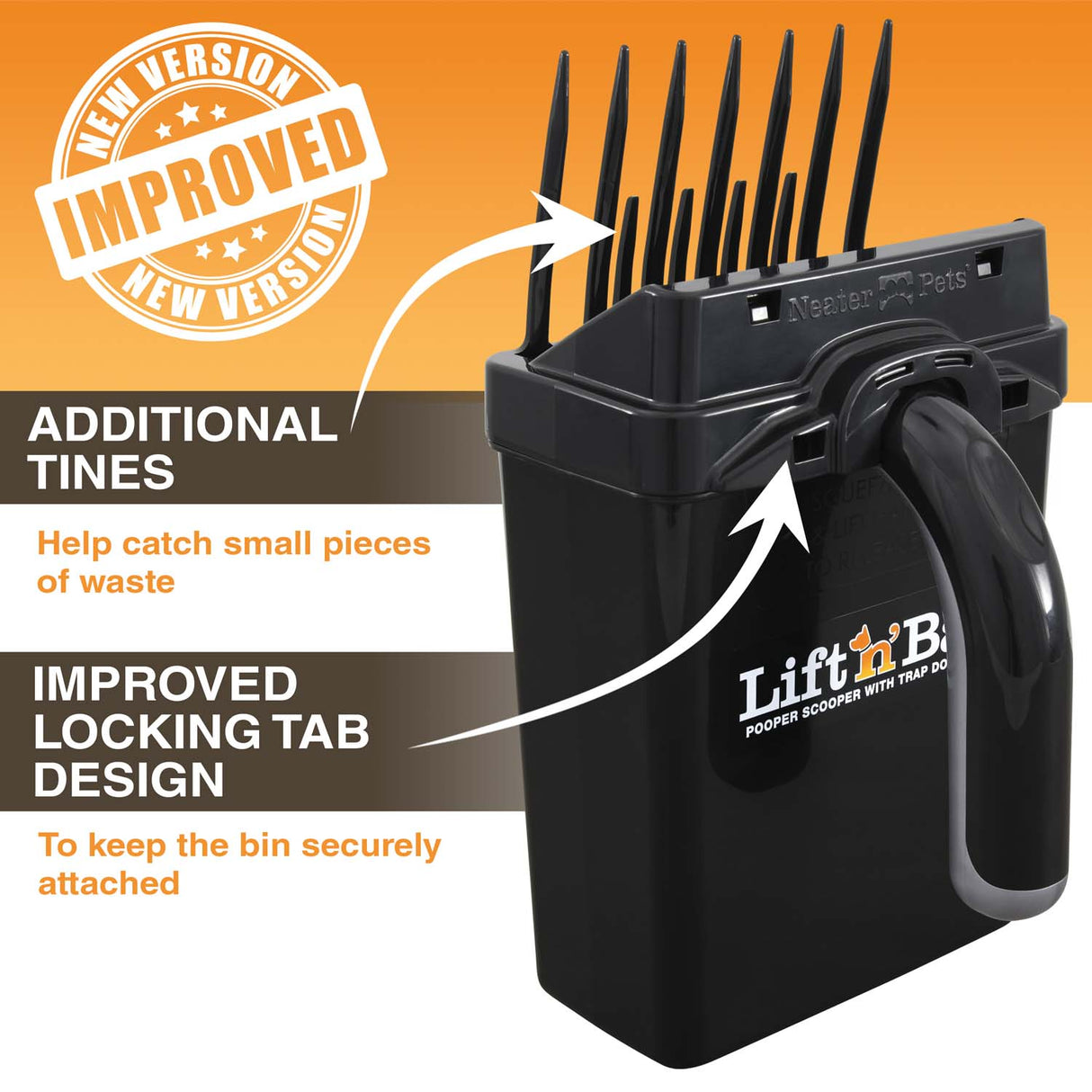 New & improved design includes additional tines for smaller pieces and improved locking tab design.