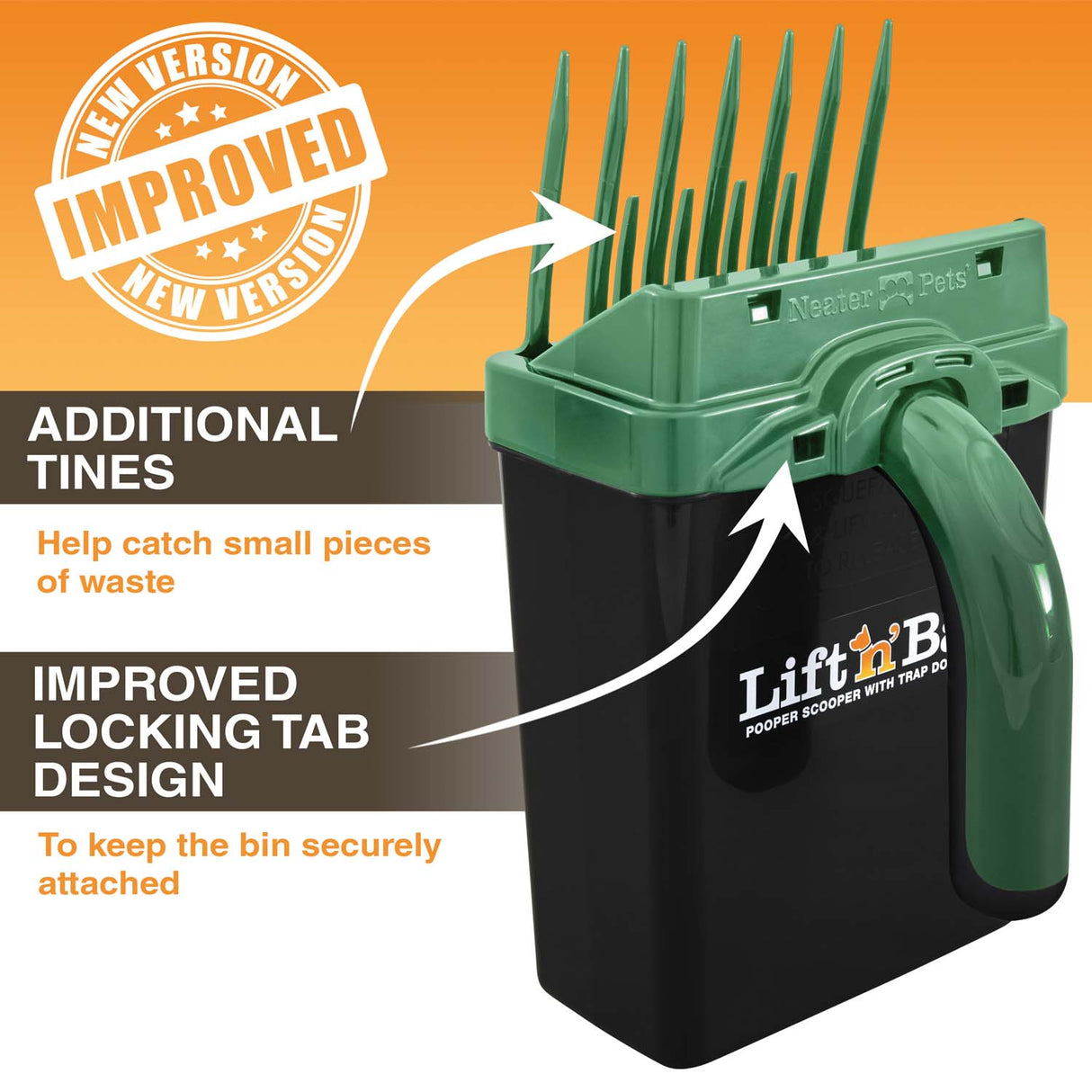 New & improved design includes additional tines for smaller pieces and improved locking tab design.