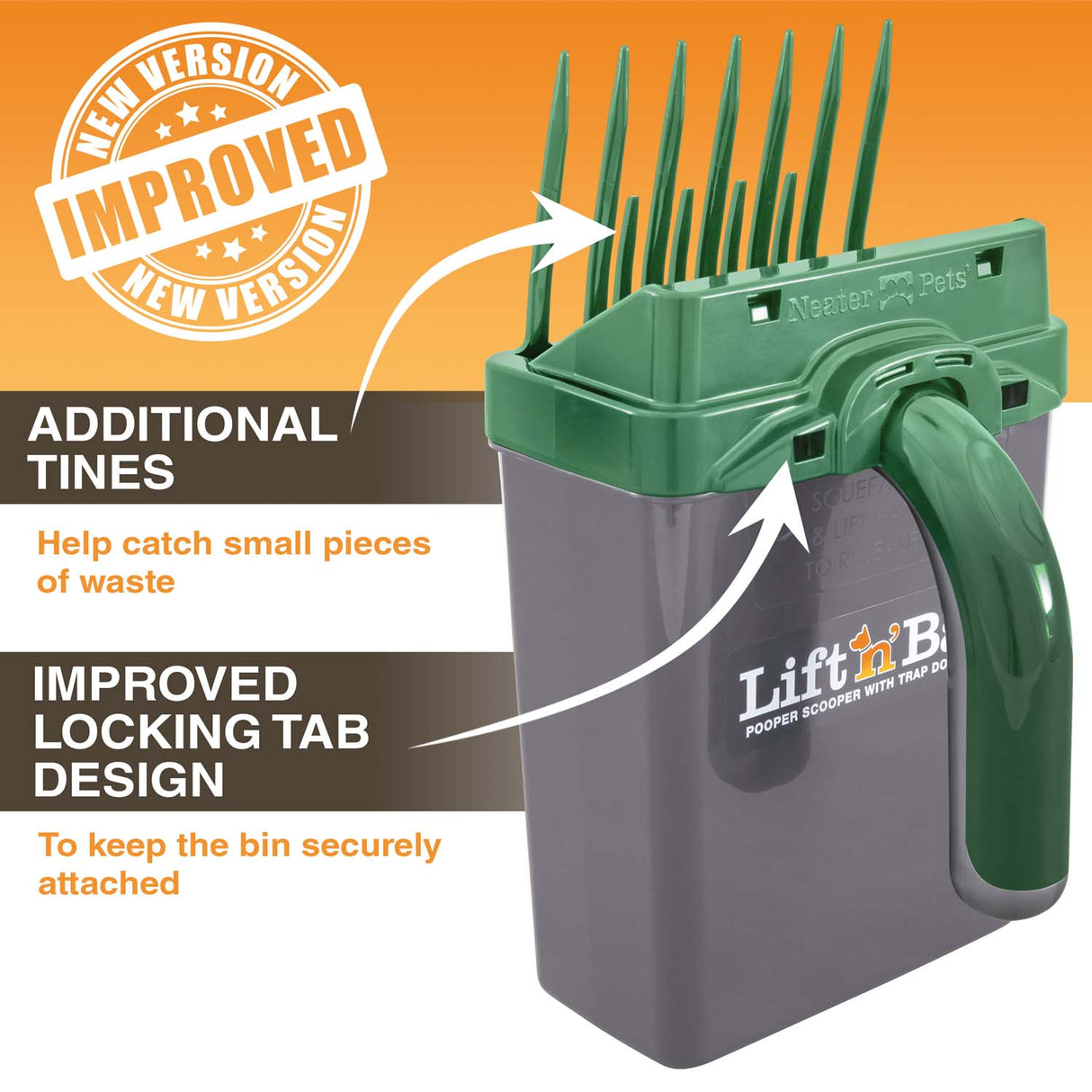 New & improved design includes additional tines for smaller pieces and improved locking tab design.