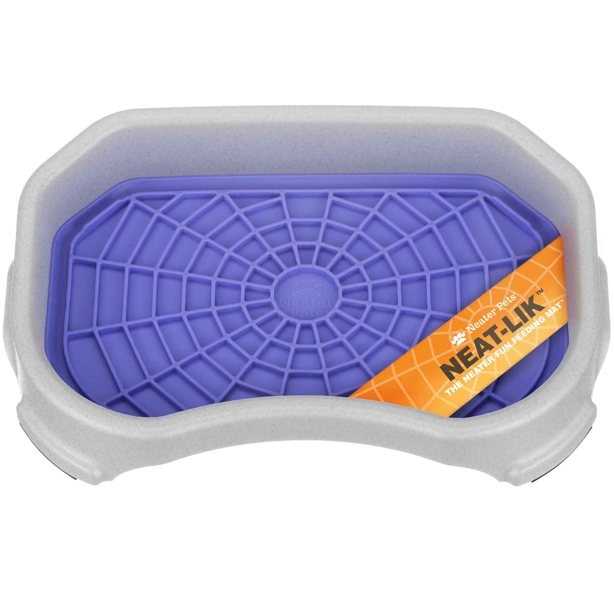 The purple Neat-Lik Mat inside the vanilla bean protective tray on a white background.