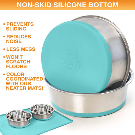 Pet bowls with non-skid silicone bottom on a white background