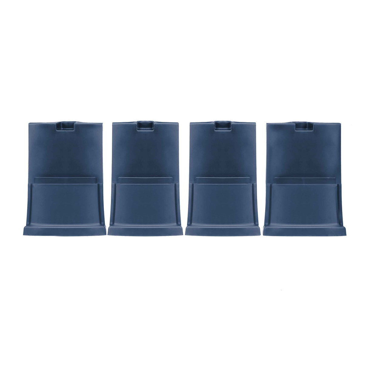 Four Dark Blue Neater Feeder Leg Extensions in a line on a white background.