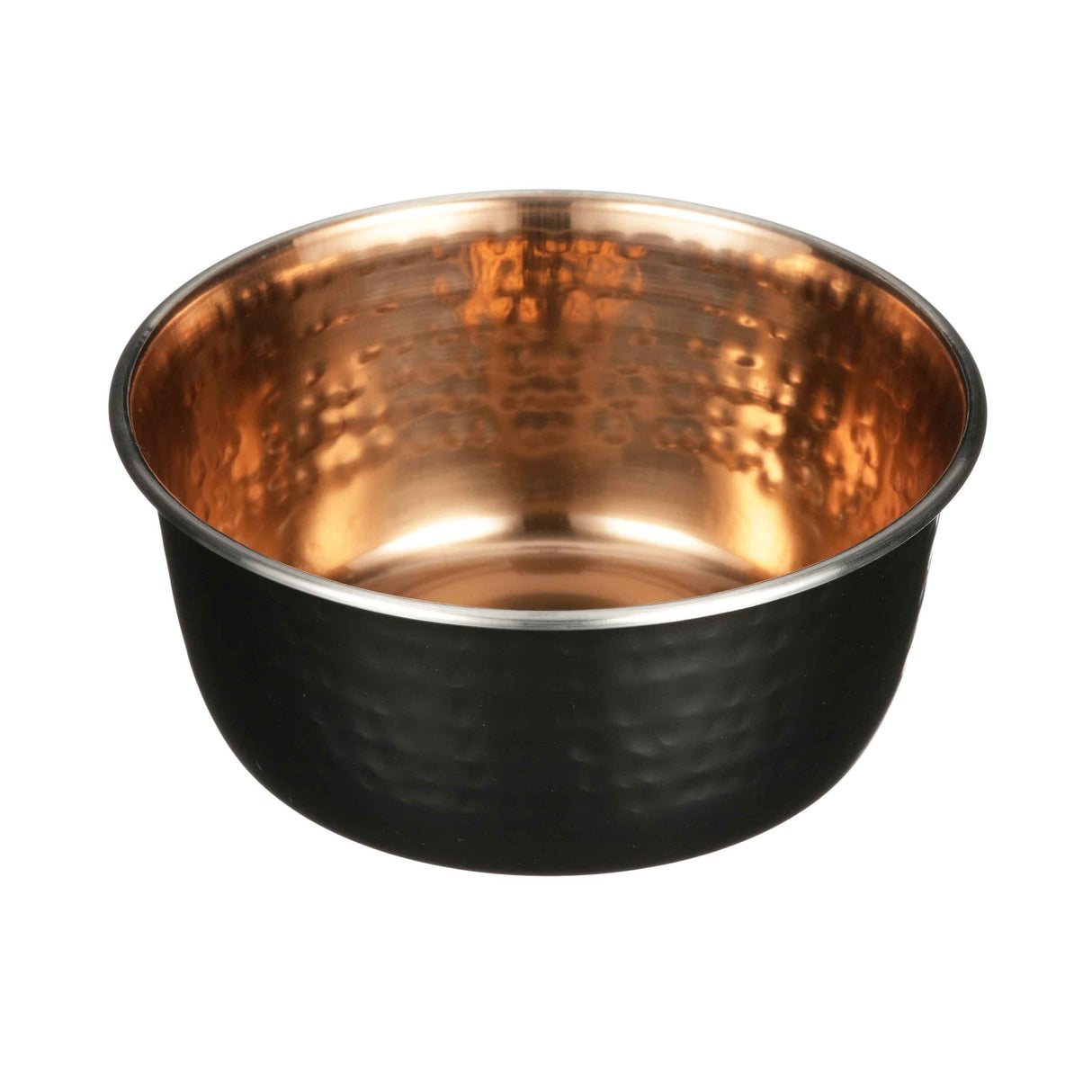 The side of Black Hammered Copper Pet Food Bowl