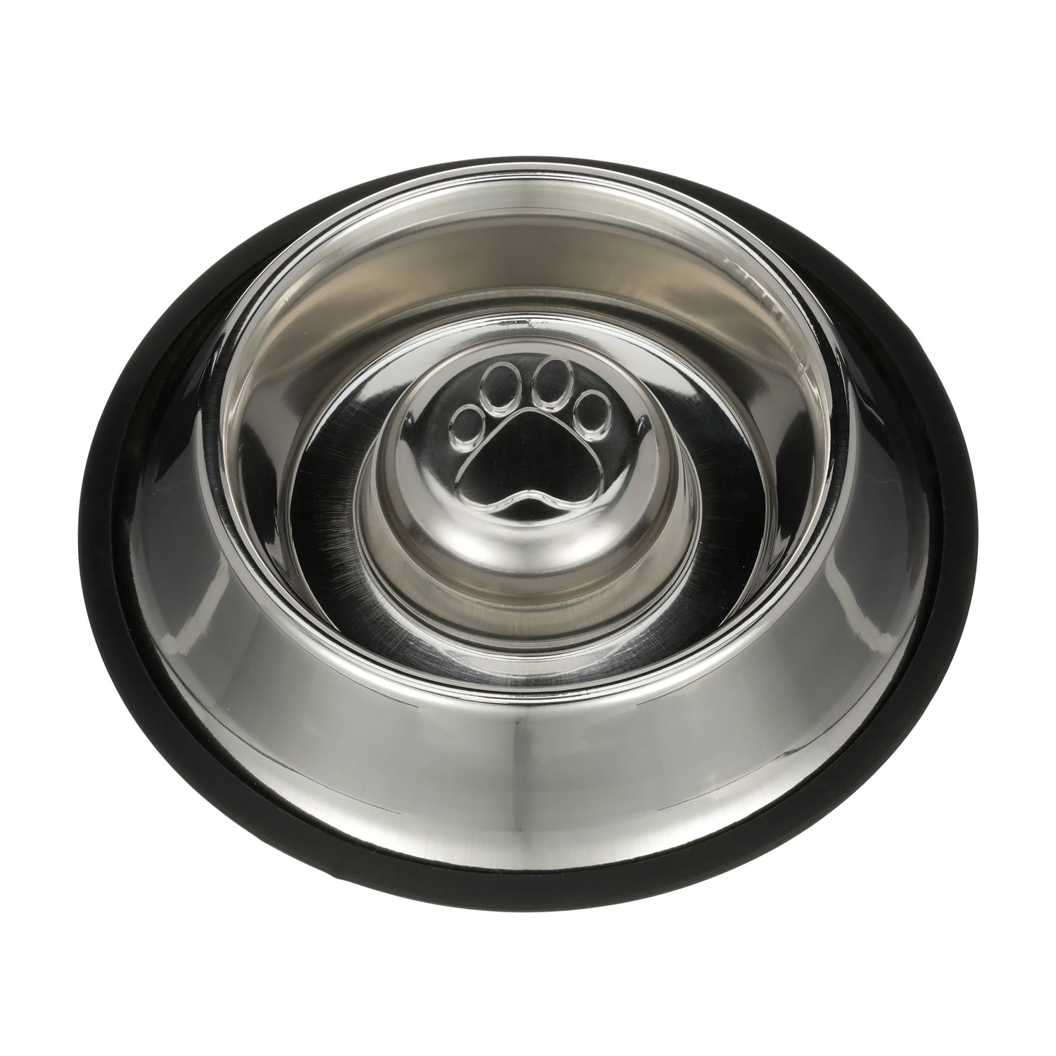 Non-Tip Stainless Steel Slow Feed Bowl top view against a white background.