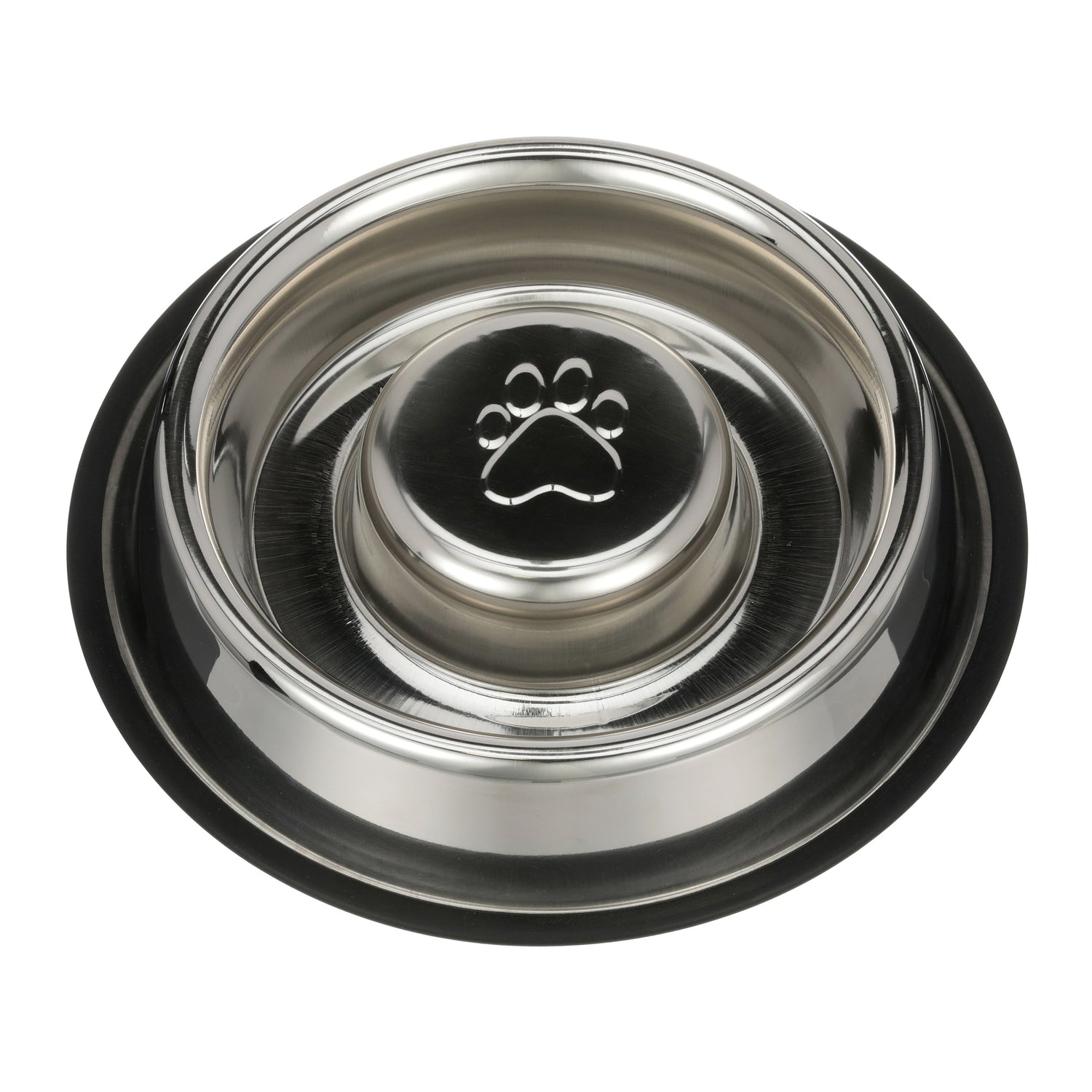 Non-Tip Stainless Steel Slow Feed Bowl top view against a white background.
