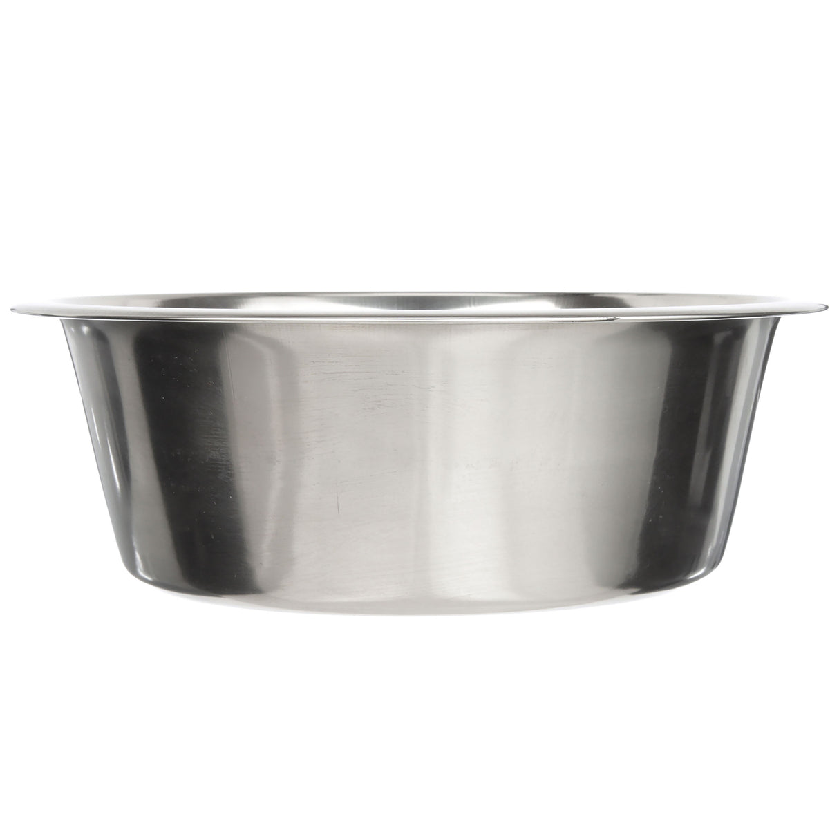 Side view of 16 cup stainless steel pet bowl against a white background.