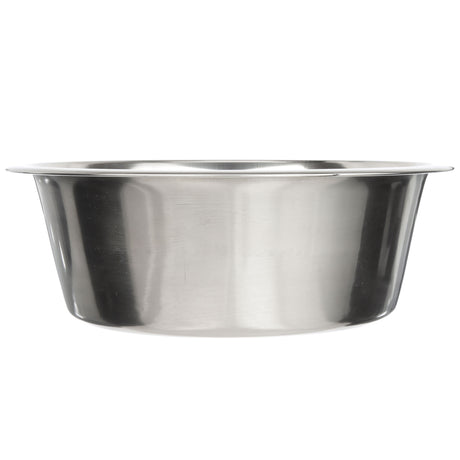 Side view of 16 cup stainless steel pet bowl against a white background.
