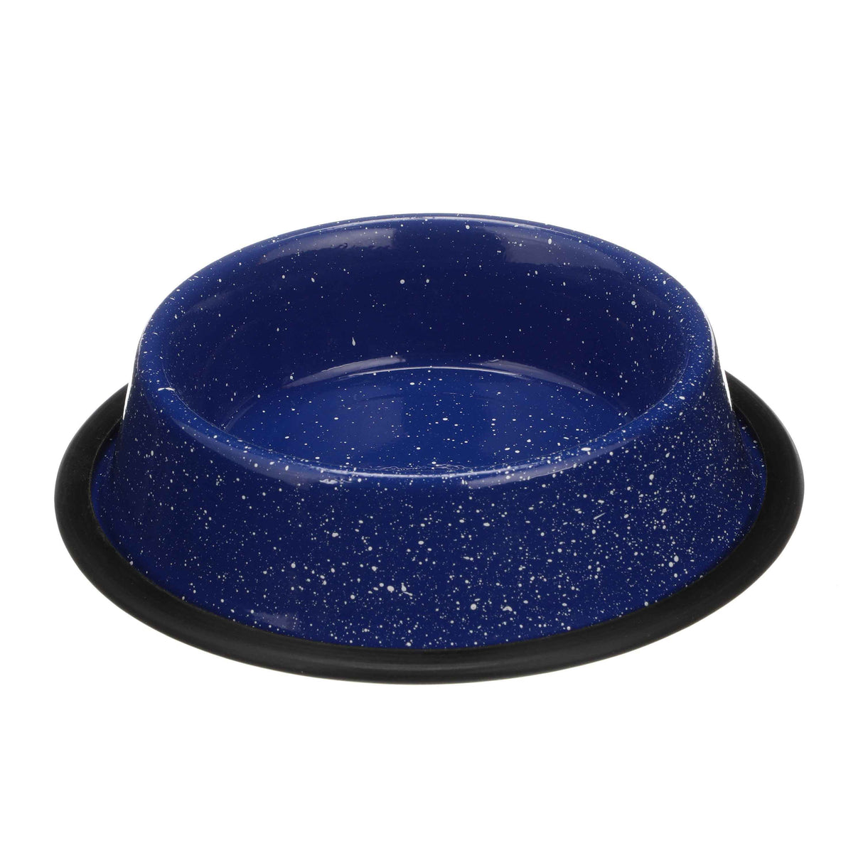 Blue Camping Bowl with white specs against a white background.