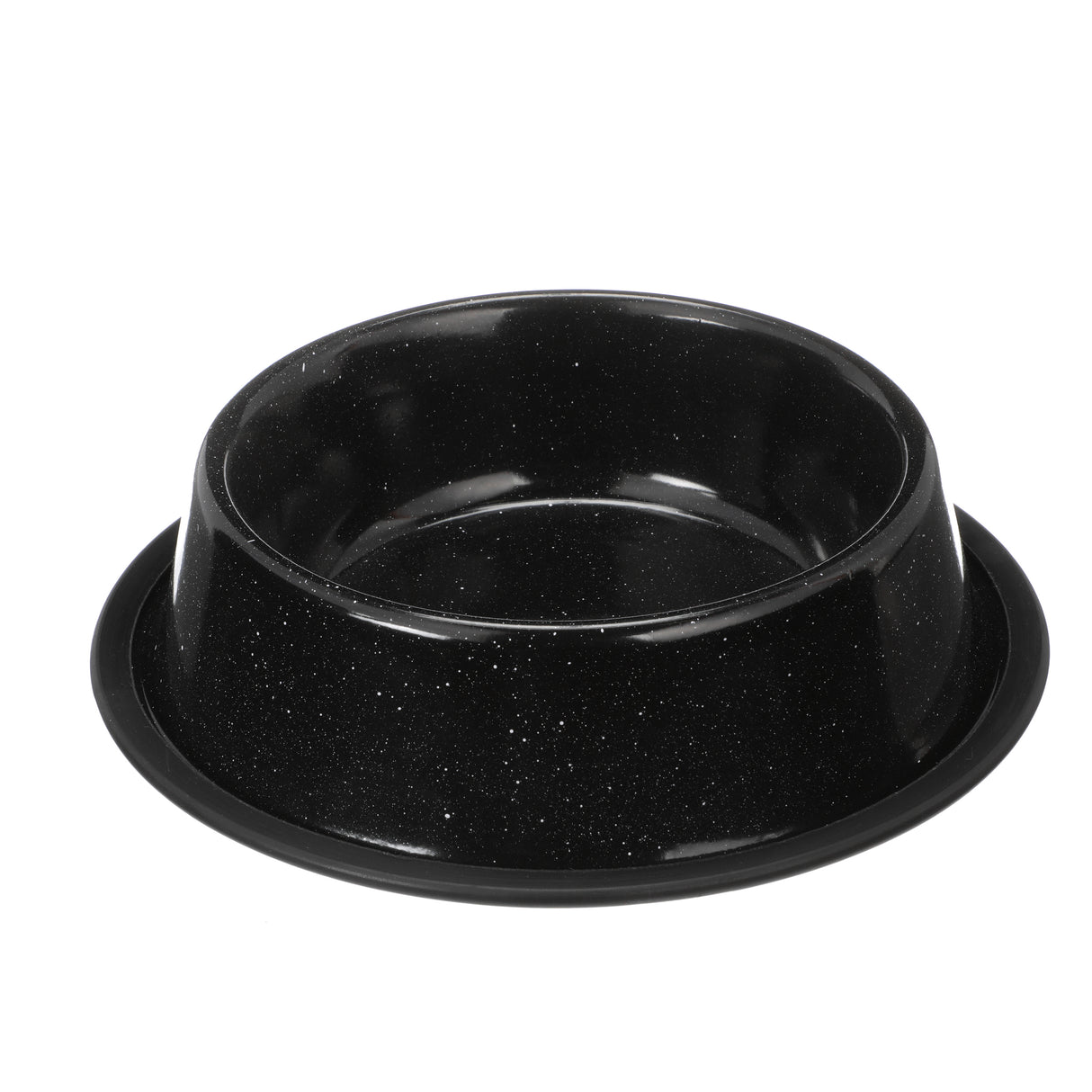 Black Camping Bowl with white specs against a white background.