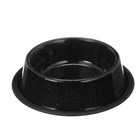Black Camping Bowl with white specs against a white background.