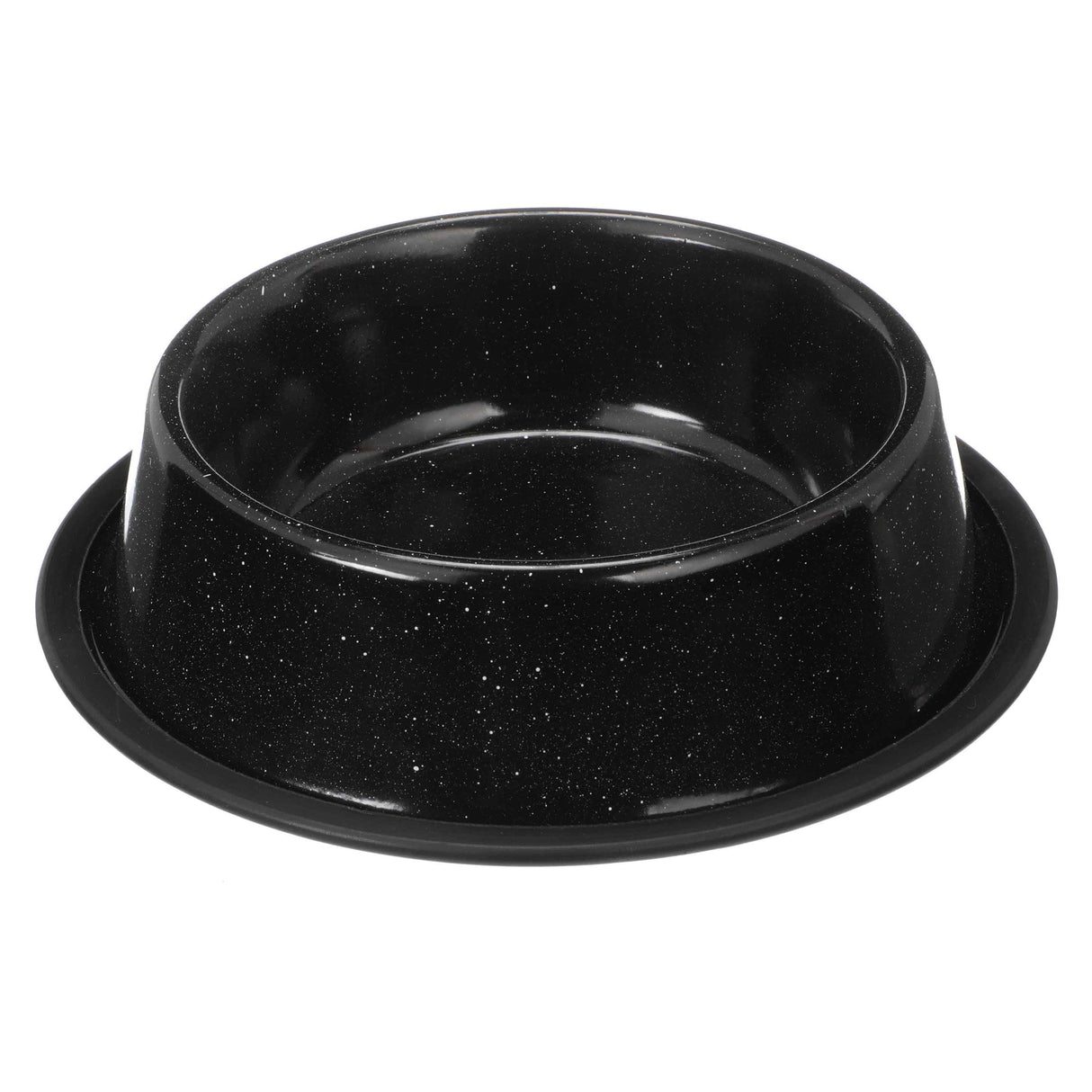 Black Camping Bowl with white specs against a white background.