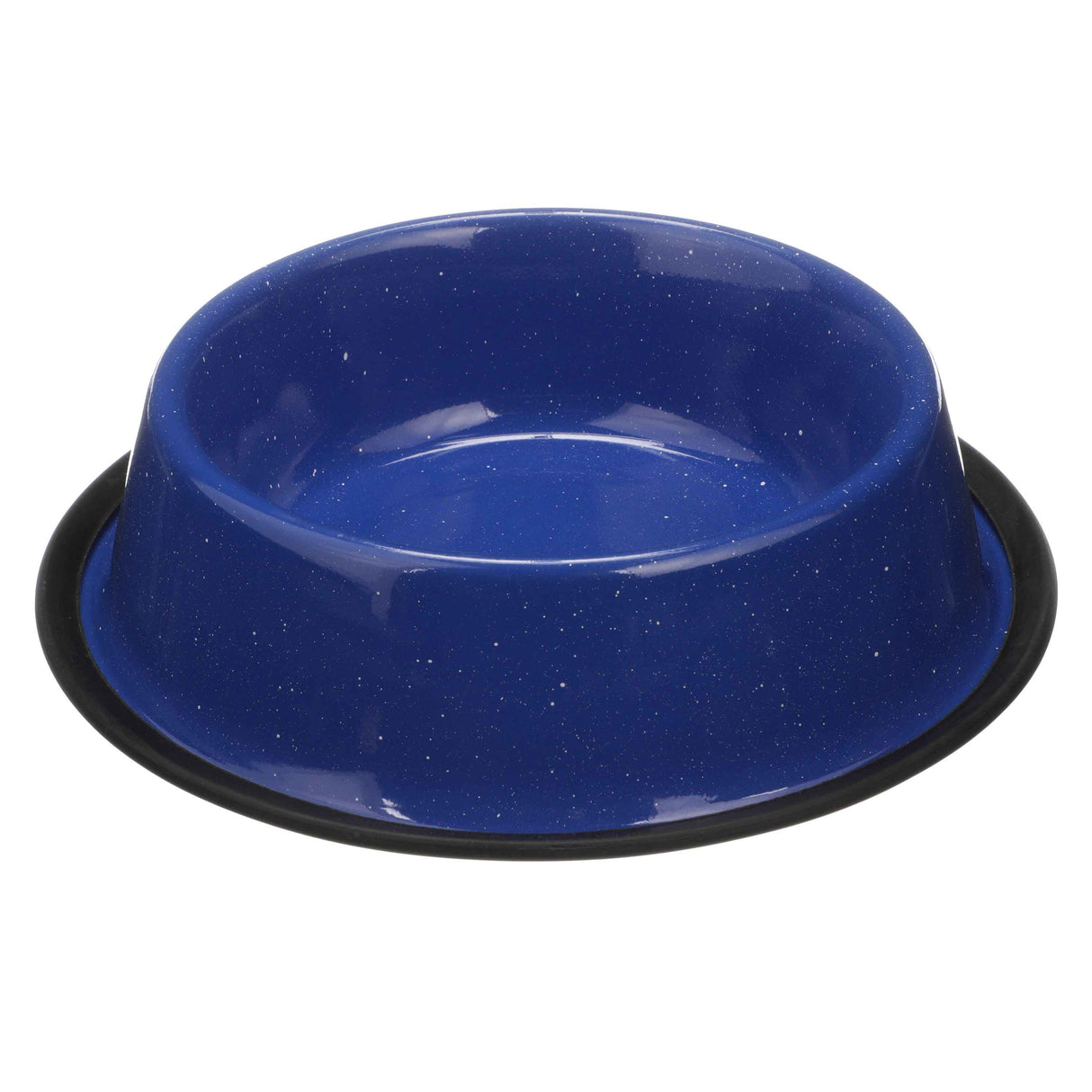 Blue Camping Bowl with white specs against a white background.