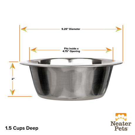 Stainless Steel Bowl 1.5 cup deep dimensions on a white background.