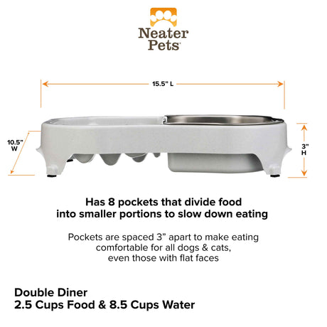 Neater Slow Feeder Double Diner with stainless steel insert against a white background.