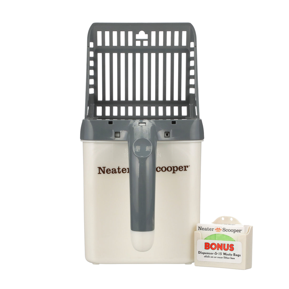 Neater Scooper with 15 bags in grey on a white background.