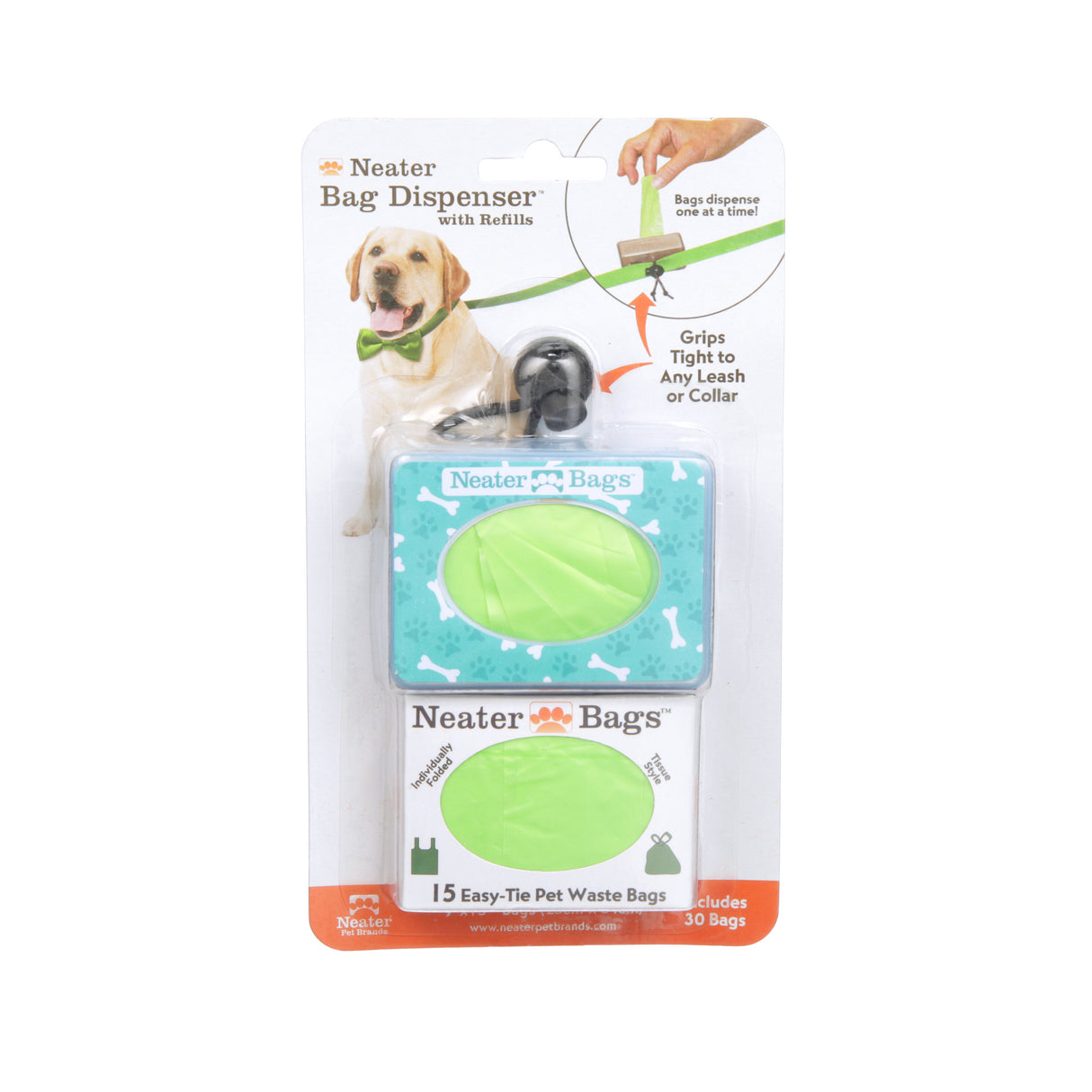 Neater Bag Dispenser blue bones pattern on a white background.