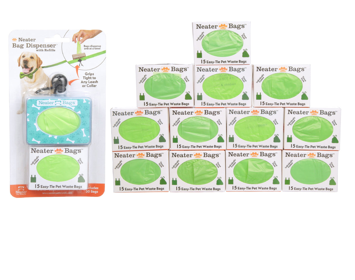 Neater Bag Dispenser blue bones pattern with 210 bags on a white background.