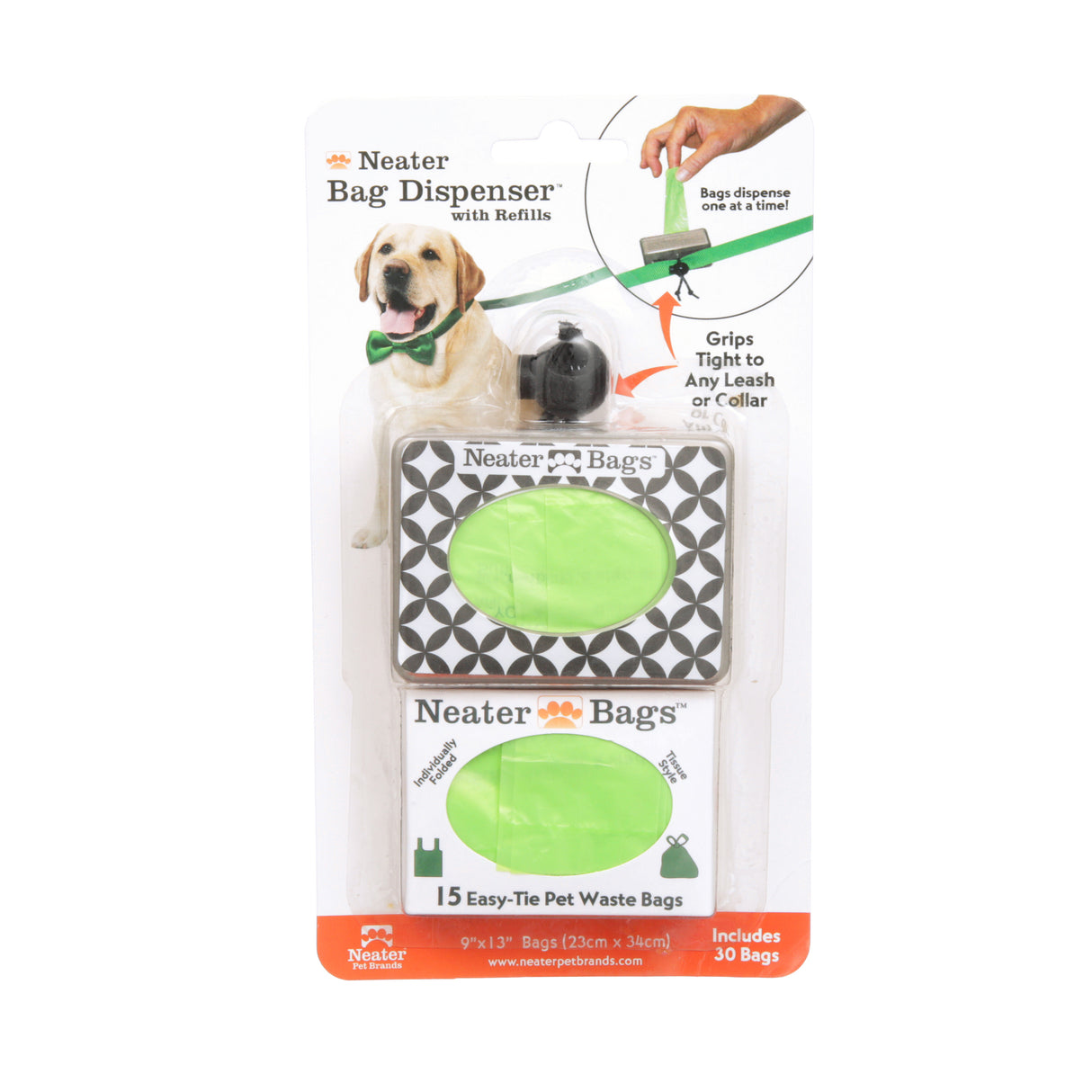 Neater Bag Dispenser black and white diamond pattern on a white background.