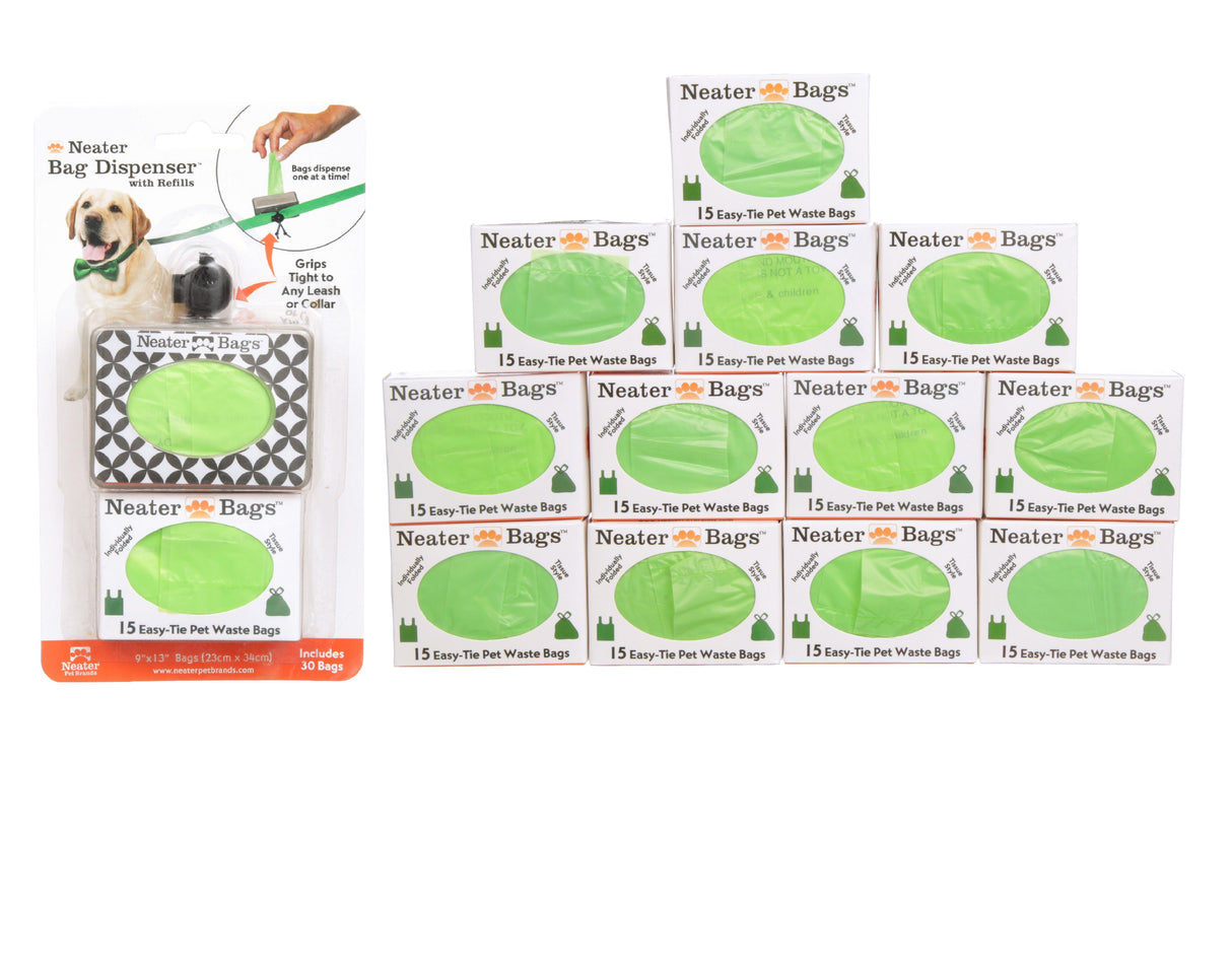 Neater Bag Dispenser black and white diamond pattern with 210 Bags on a white background.