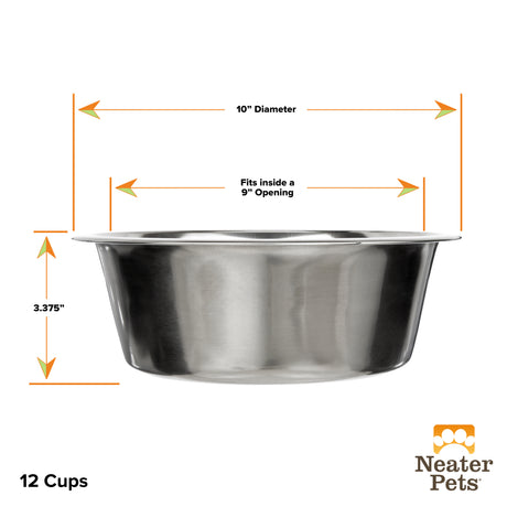 Stainless Steel Bowl 12 cup dimensions on a white background.