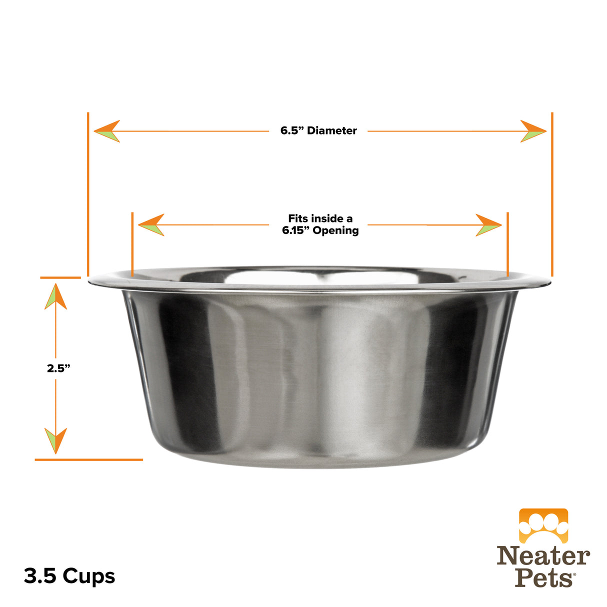 Stainless Steel Bowl 3.5 cup dimensions on a white background.