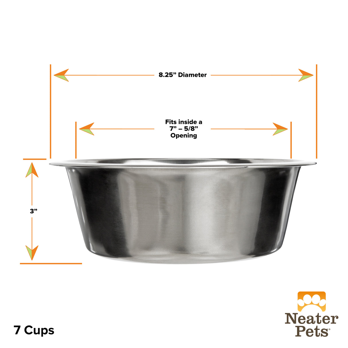 Stainless Steel Bowl 7 cup dimensions on a white background.