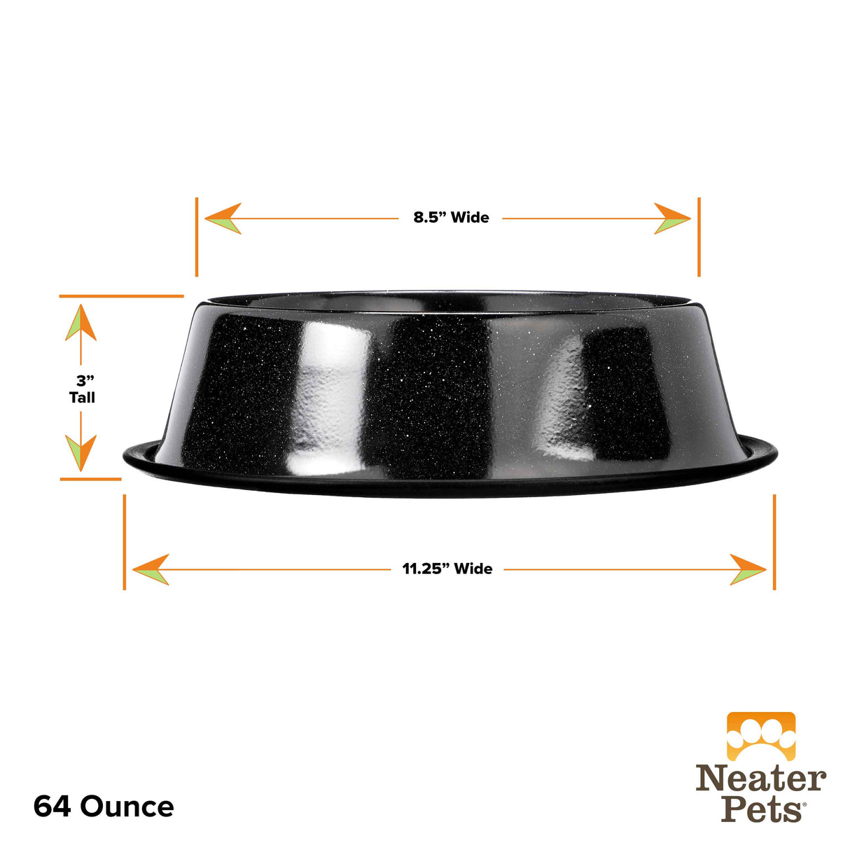64 ounce Black Camping Bowl dimensions against a white background.
