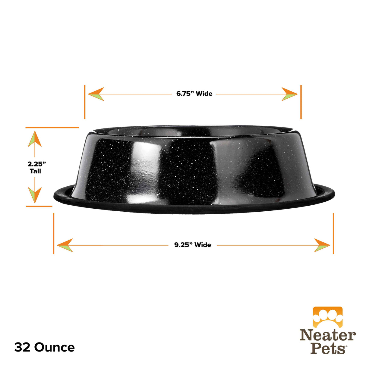 32 ounce Black Camping Bowl dimensions against a white background.