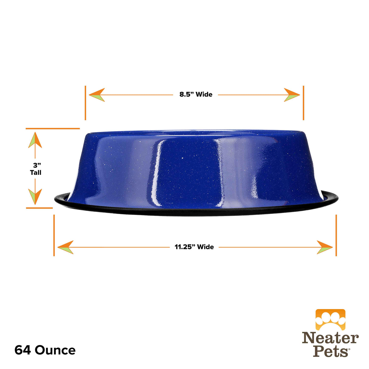 64 ounce Blue Camping Bowl dimensions against a white background.