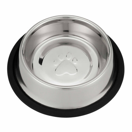 Non-tip stainless steel pet bowl 16 ounce against a white background.