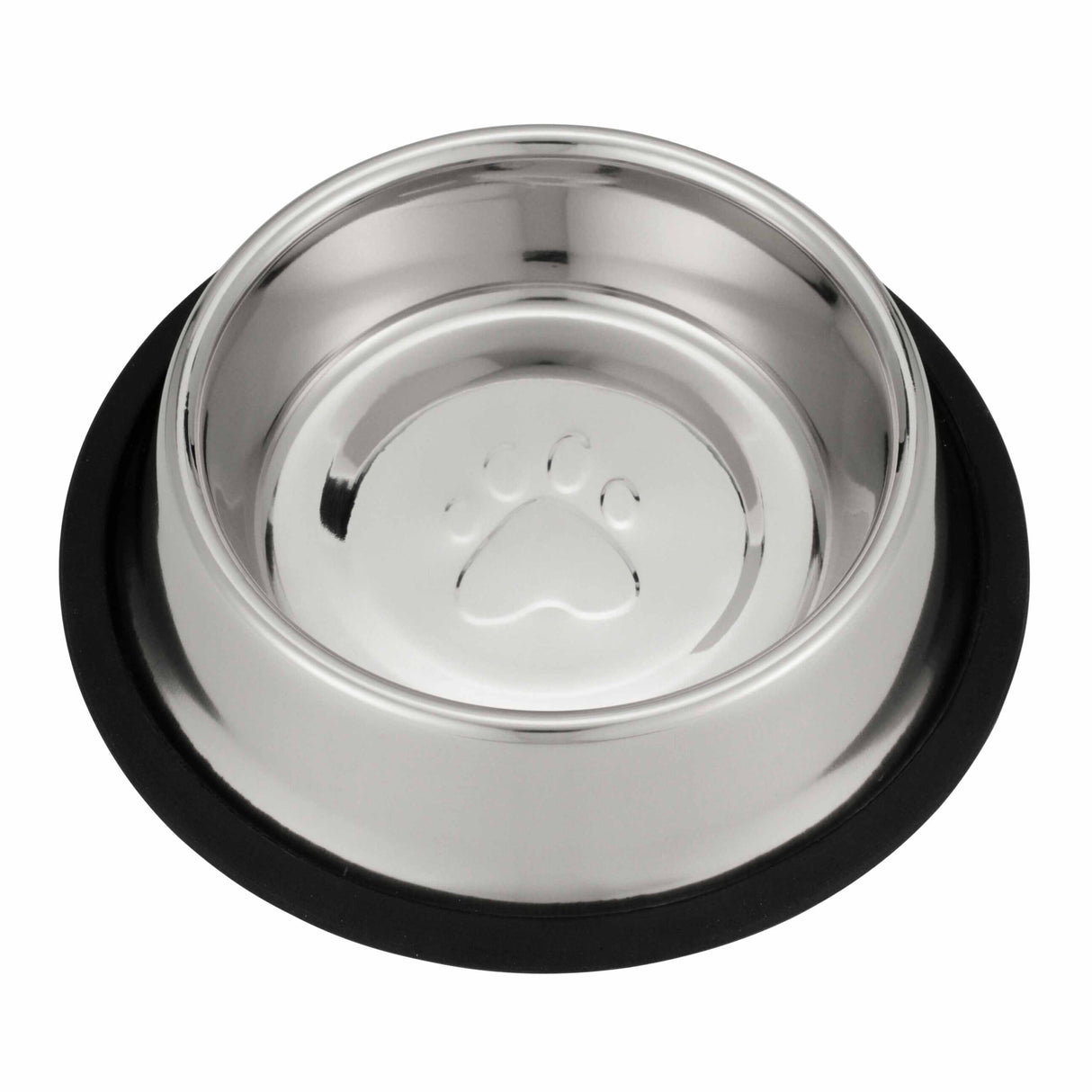 Non-tip stainless steel pet bowl 16 ounce top view against a white background.