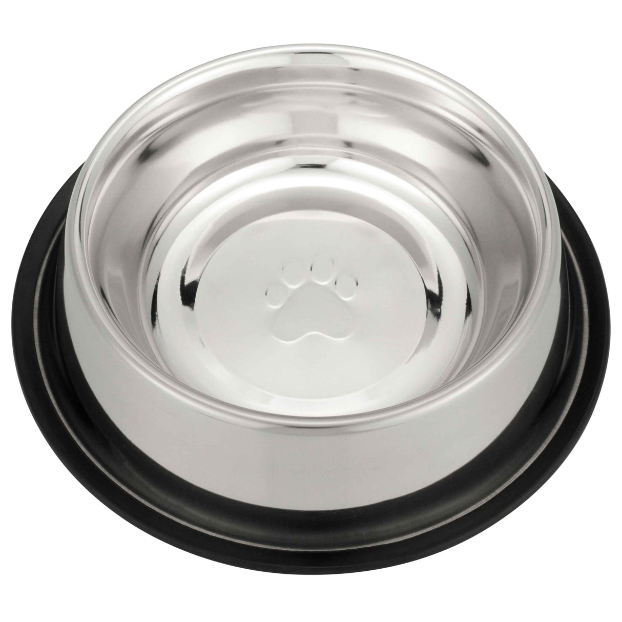 Top view of the non-tip stainless steel pet bowl 64 ounce against a white background.
