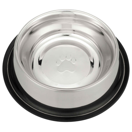 Top view of the non-tip stainless steel pet bowl 64 ounce against a white background.