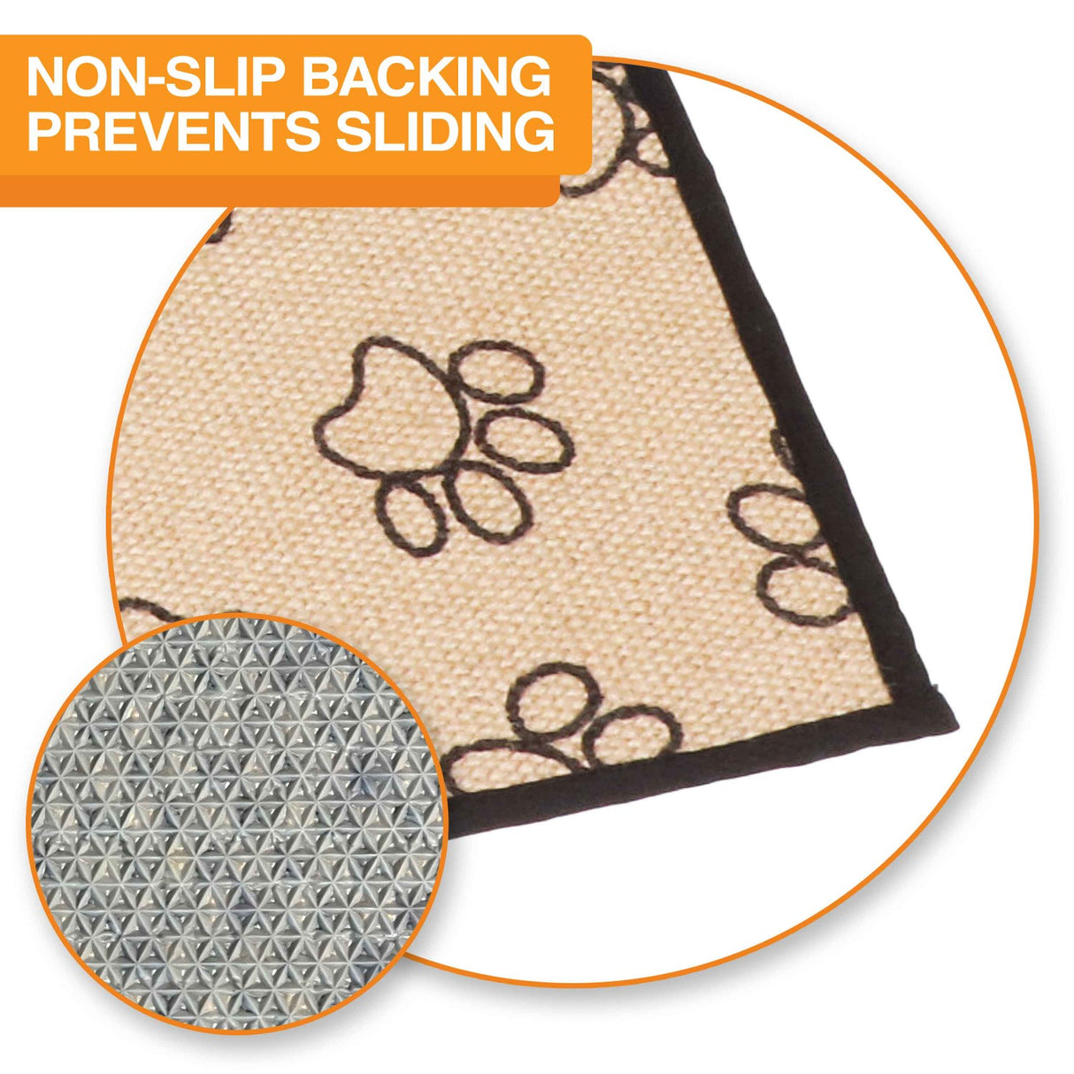 Close-up of the Jute mat with the text: Non-slip backing prevents sliding.