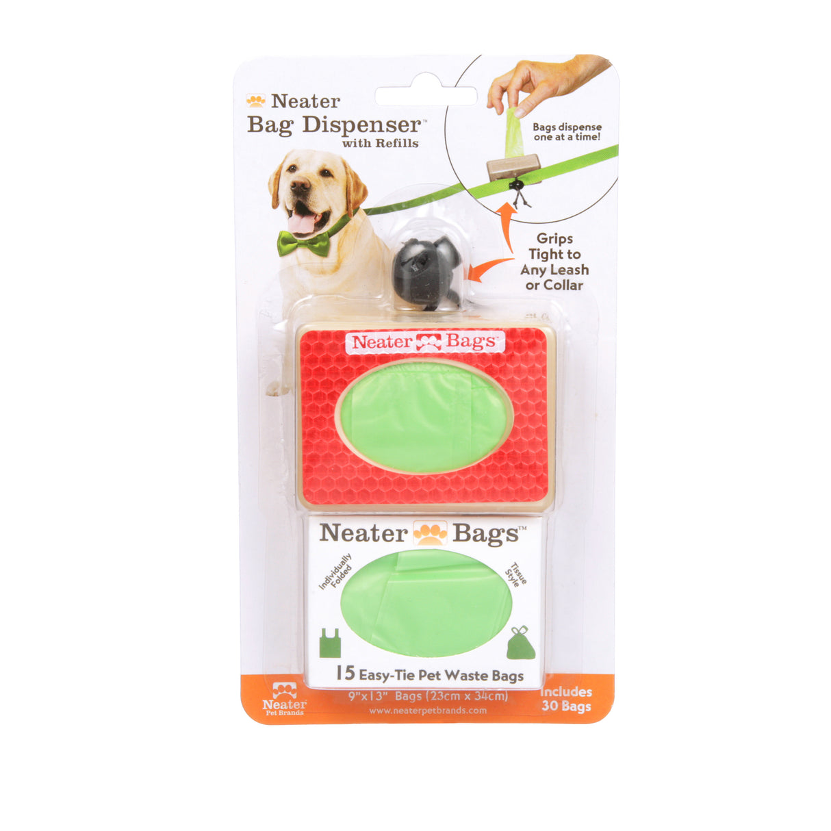 Neater Bag Dispenser red reflective pattern on a white background.