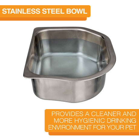 Neater Slow Feeder Double Diner Stainless Steel Insert Bowl with text that says "Provides a cleaner and more hygienic drinking environment for your pet."