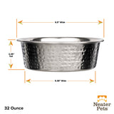Dimensions of the 32 ounce Hammered Stainless Steel Bowl