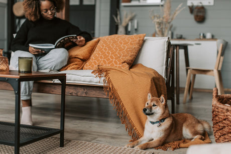 Woman sitting with dog