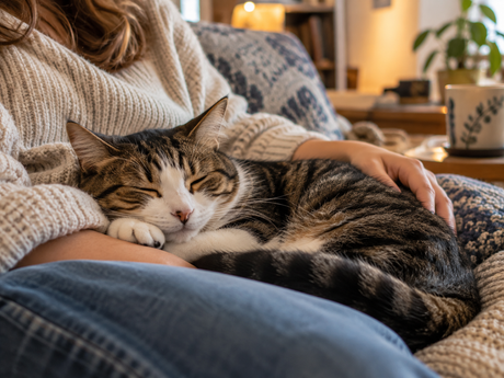 Cat laying in owner's lap
